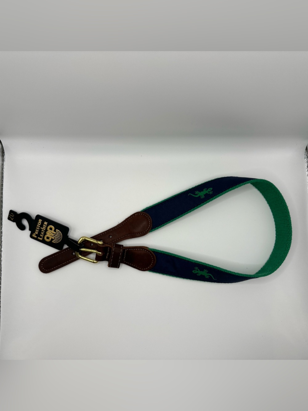 Preston Leather Gecko Navy  Belt Solid Brass Buckle Kids Size 20 Made in USA